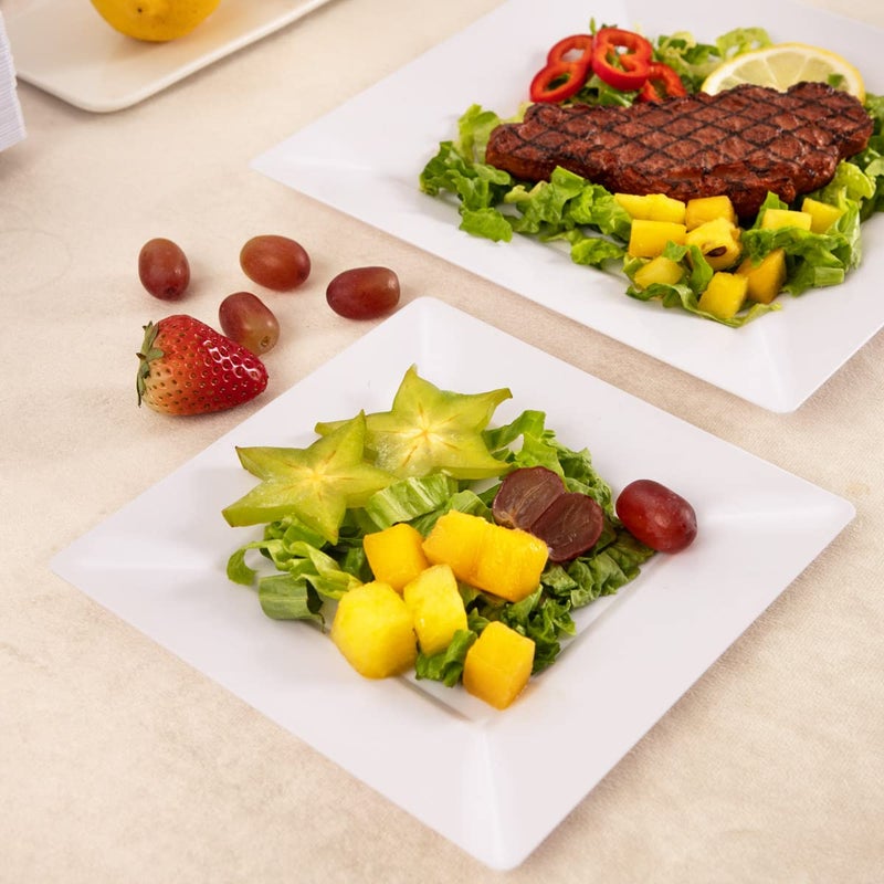 bUCLA 60Pieces White Plastic Plates â€“ 7inch White Square Plates- Premium Disposable for Party & Wedding - Image 2